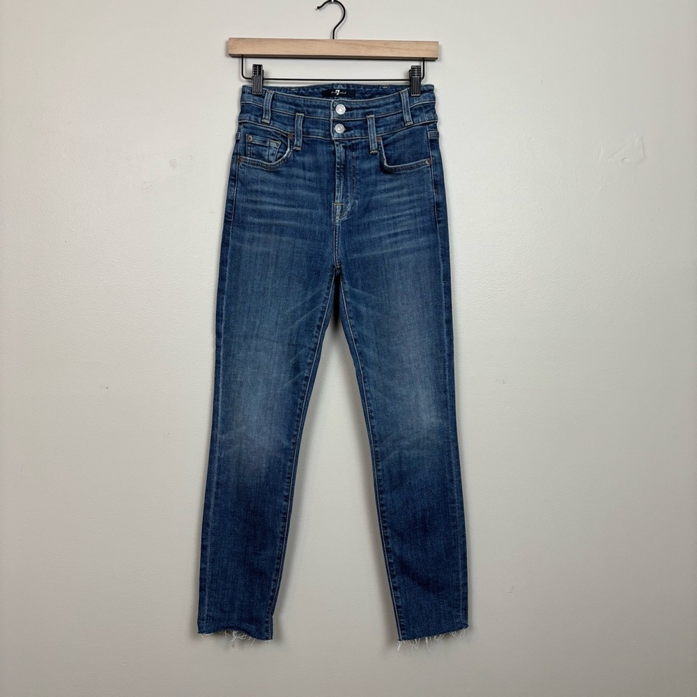 7 For All‎ Mankind Jeans Womens 25 Blue High Rise Skinny Ankle Raw Hem Denim